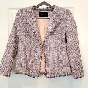 Banana Republic Factory Multi Tweed Fringe Open Front Boho Blazer Size 6